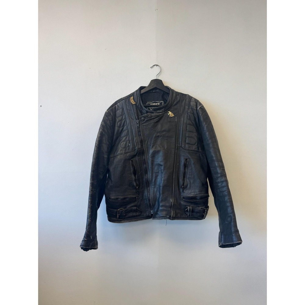 First Geniune Leather Jacket Medium Black Motorcycle Biker Harley Davidson Patch